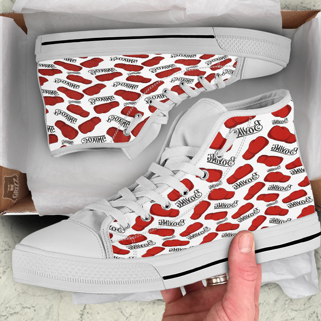 Boxing Glove And Text Print Pattern White High Top Shoes-grizzshop