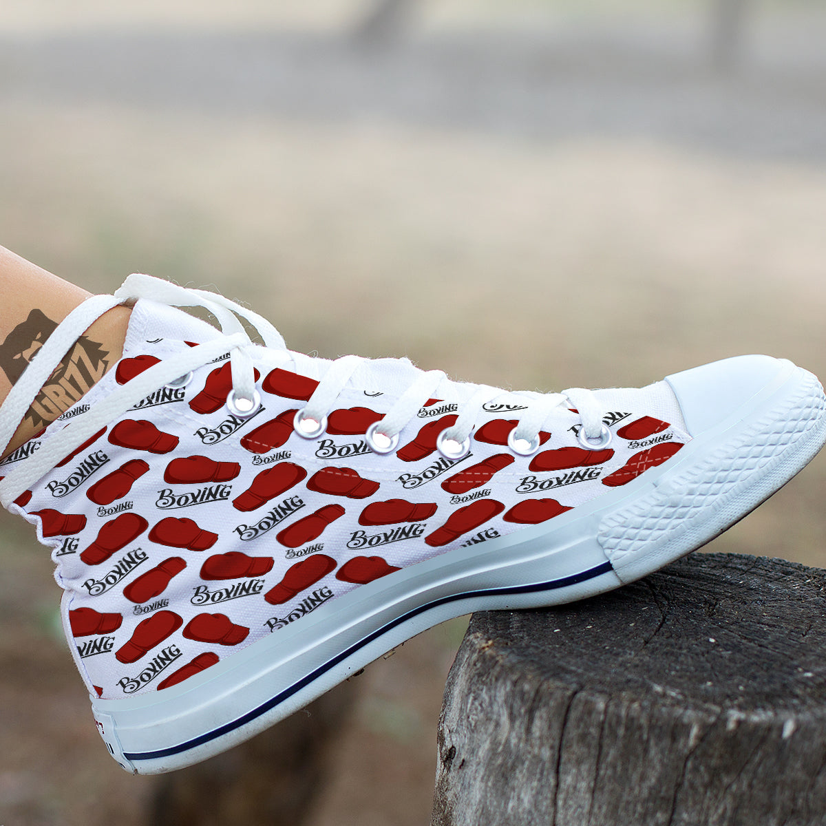 Boxing Glove And Text Print Pattern White High Top Shoes-grizzshop