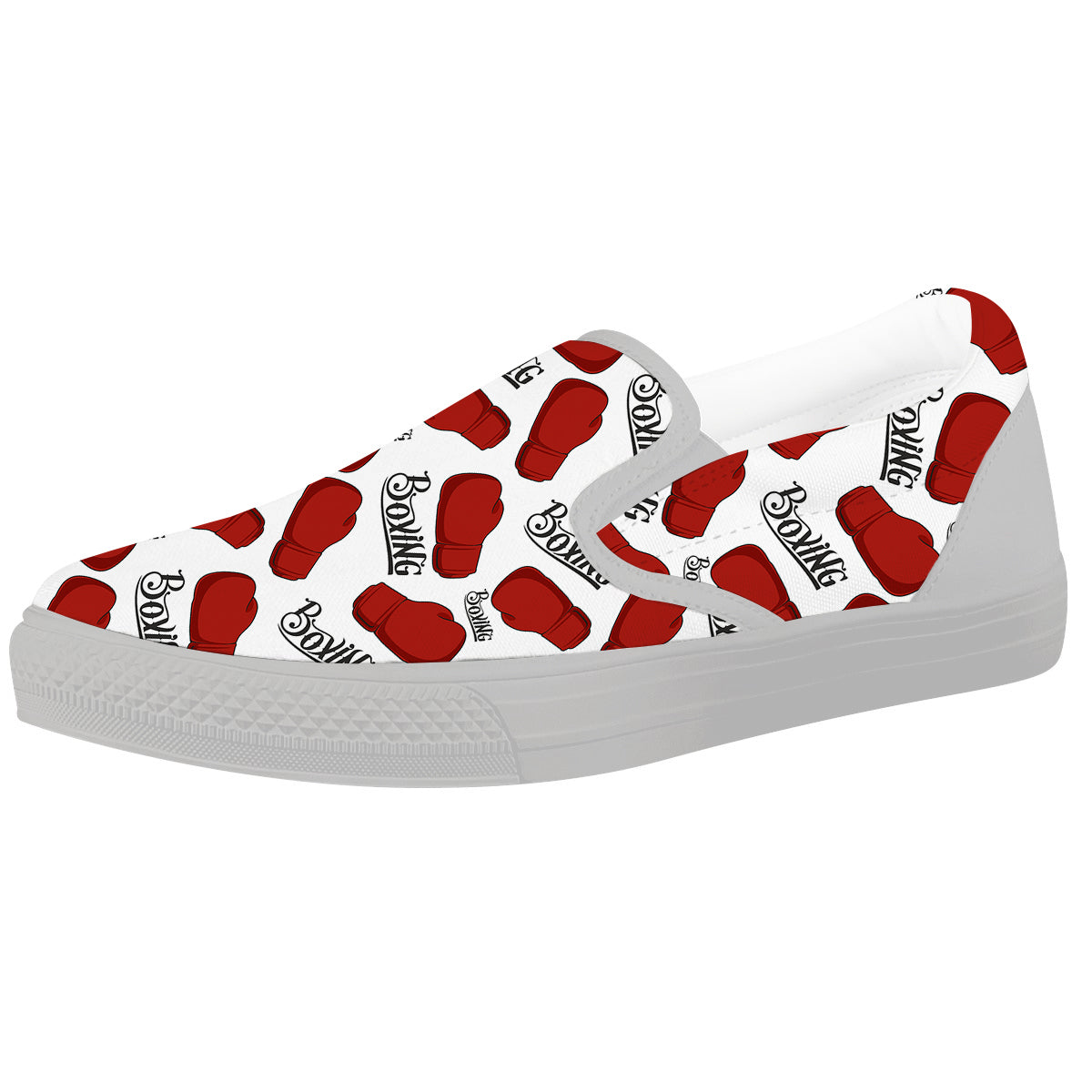 Boxing Glove And Text Print Pattern White Slip On Shoes-grizzshop