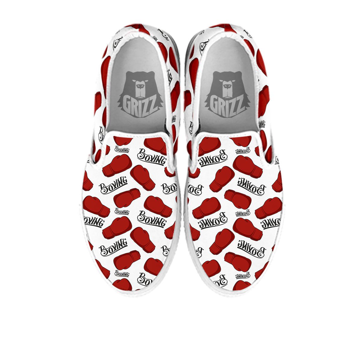 Boxing Glove And Text Print Pattern White Slip On Shoes-grizzshop