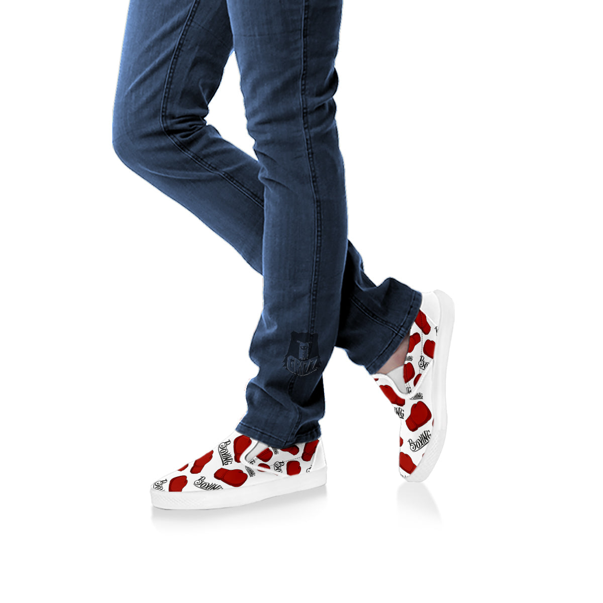 Boxing Glove And Text Print Pattern White Slip On Shoes-grizzshop