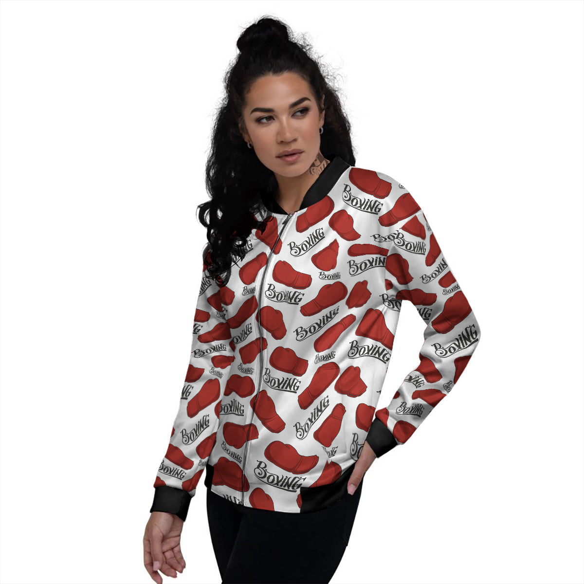 Boxing Glove And Text Print Pattern Women's Bomber Jacket-grizzshop