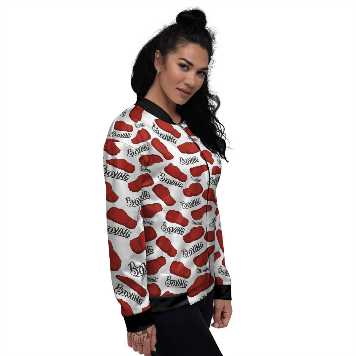Boxing Glove And Text Print Pattern Women's Bomber Jacket-grizzshop