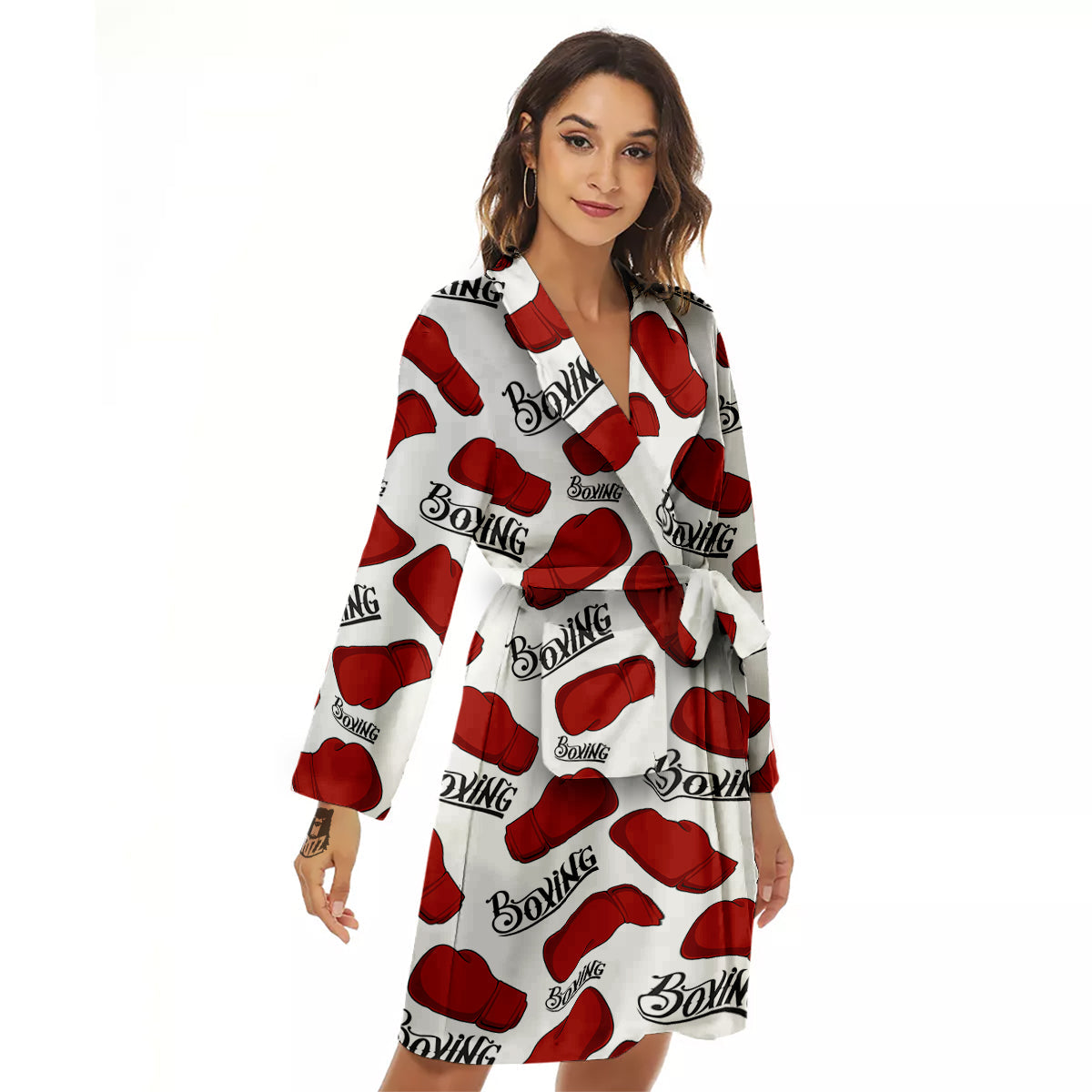 Boxing Glove And Text Print Pattern Women's Robe-grizzshop