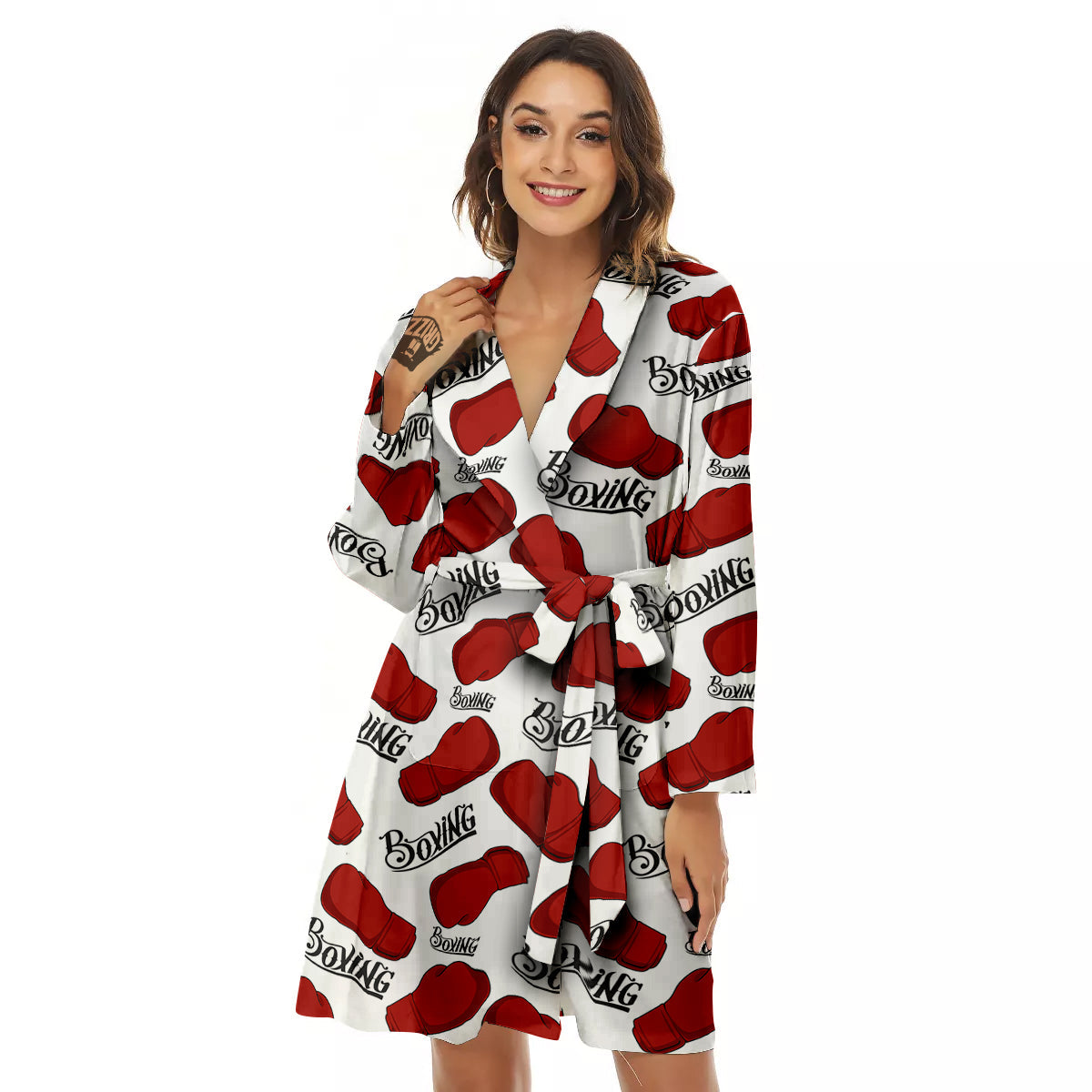 Boxing Glove And Text Print Pattern Women's Robe-grizzshop