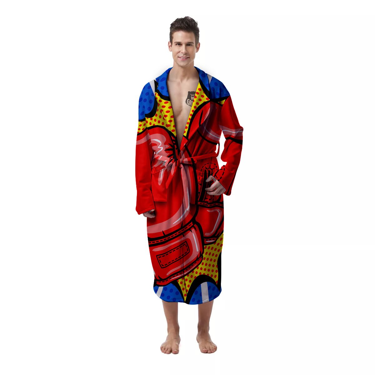Boxing Gloves Pop Art Print Men's Robe-grizzshop