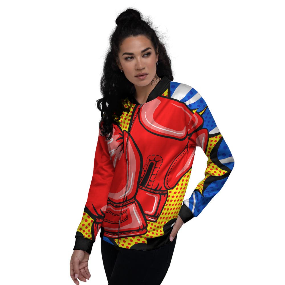 Boxing Gloves Pop Art Print Women's Bomber Jacket-grizzshop