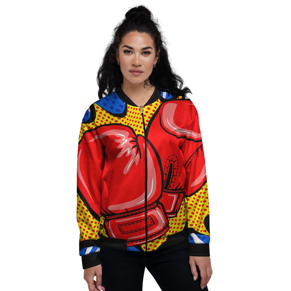 Boxing Gloves Pop Art Print Women's Bomber Jacket-grizzshop