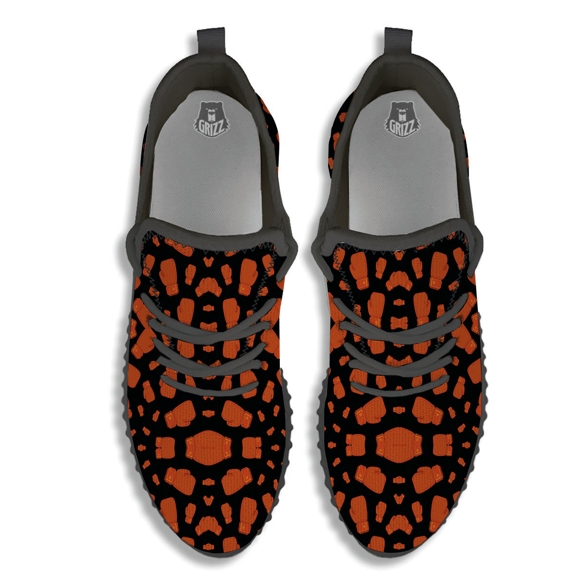 Boxing Gloves Print Pattern Black Walking Shoes-grizzshop