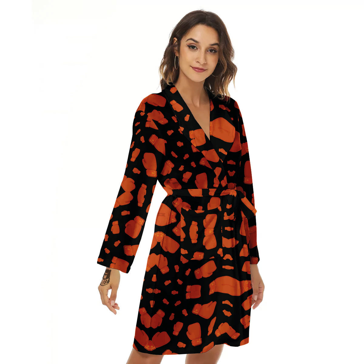 Boxing Gloves Print Pattern Women's Robe-grizzshop