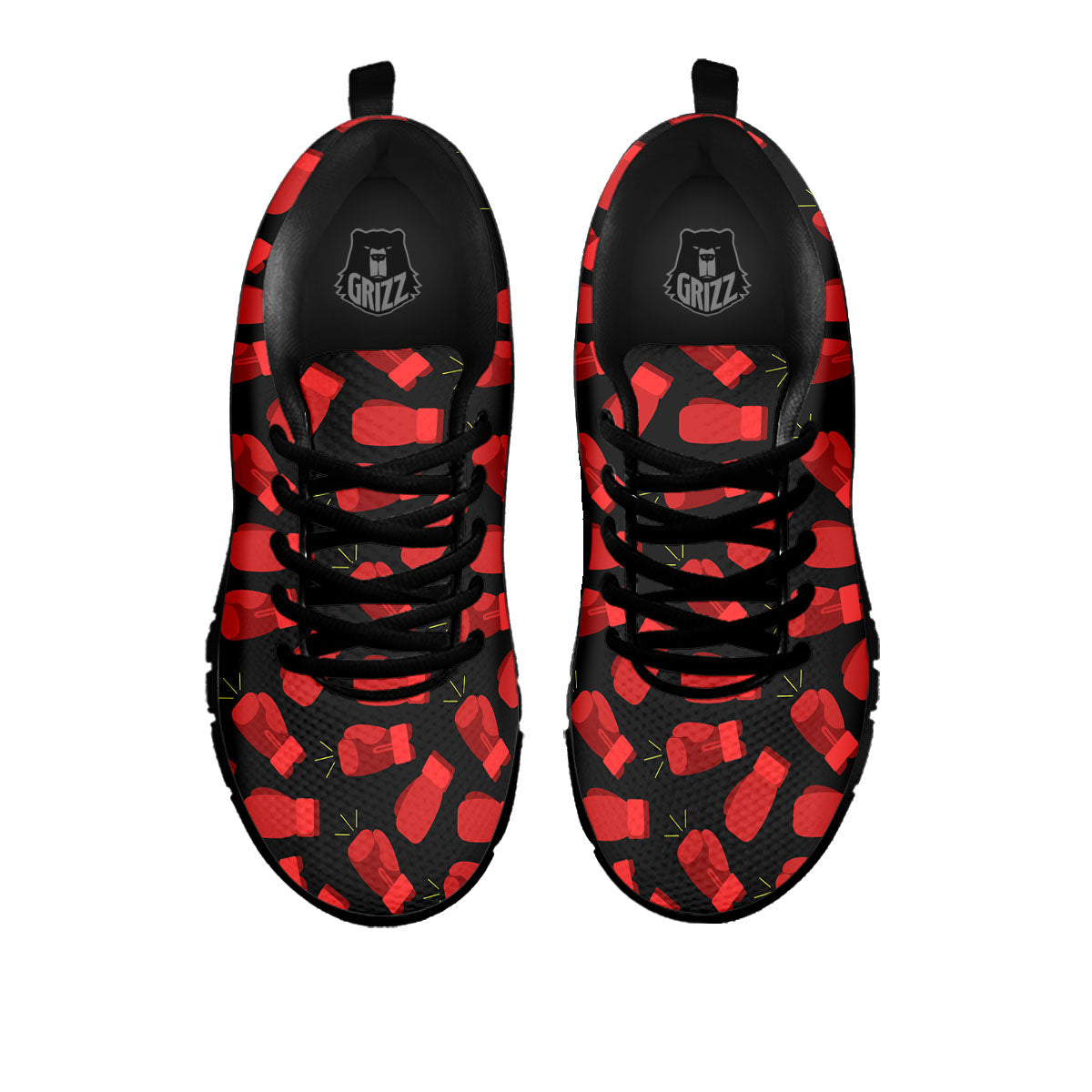 Boxing Gloves Red Print Pattern Black Sneaker-grizzshop