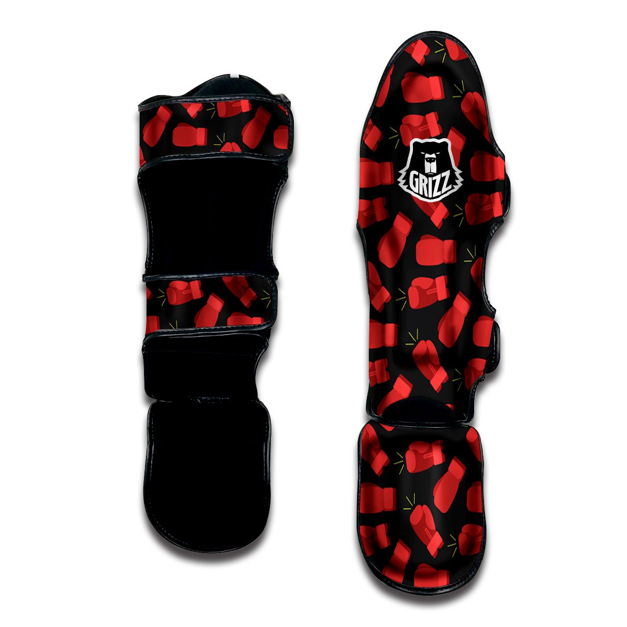 Boxing Gloves Red Print Pattern Muay Thai Shin Guards-grizzshop