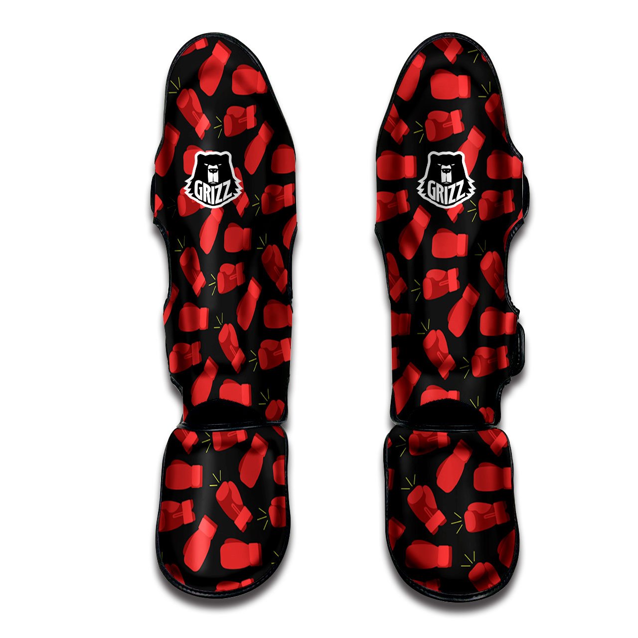 Boxing Gloves Red Print Pattern Muay Thai Shin Guards-grizzshop