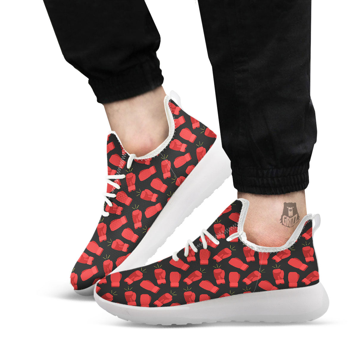 Boxing Gloves Red Print Pattern White Athletic Shoes-grizzshop