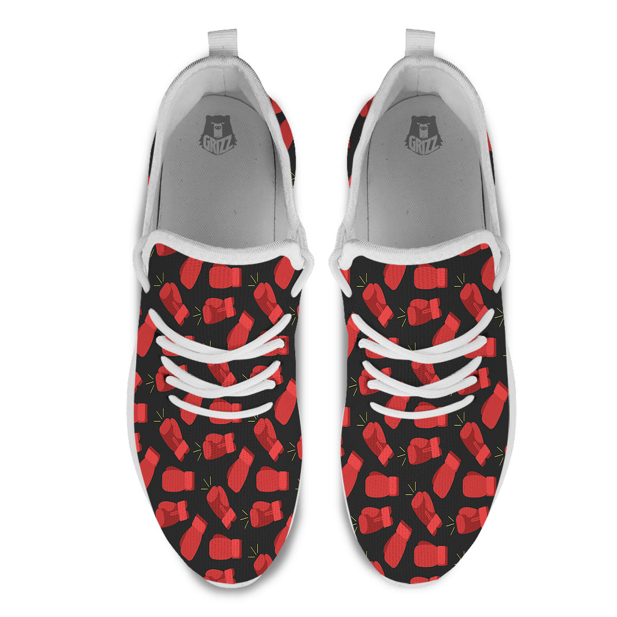 Boxing Gloves Red Print Pattern White Athletic Shoes-grizzshop