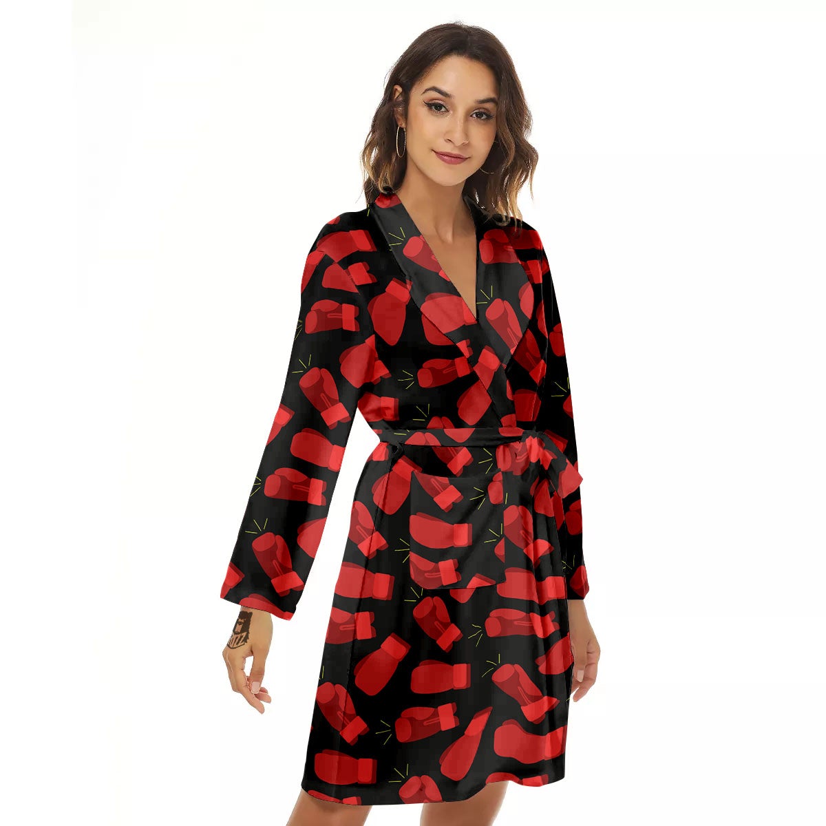 Boxing Gloves Red Print Pattern Women's Robe-grizzshop