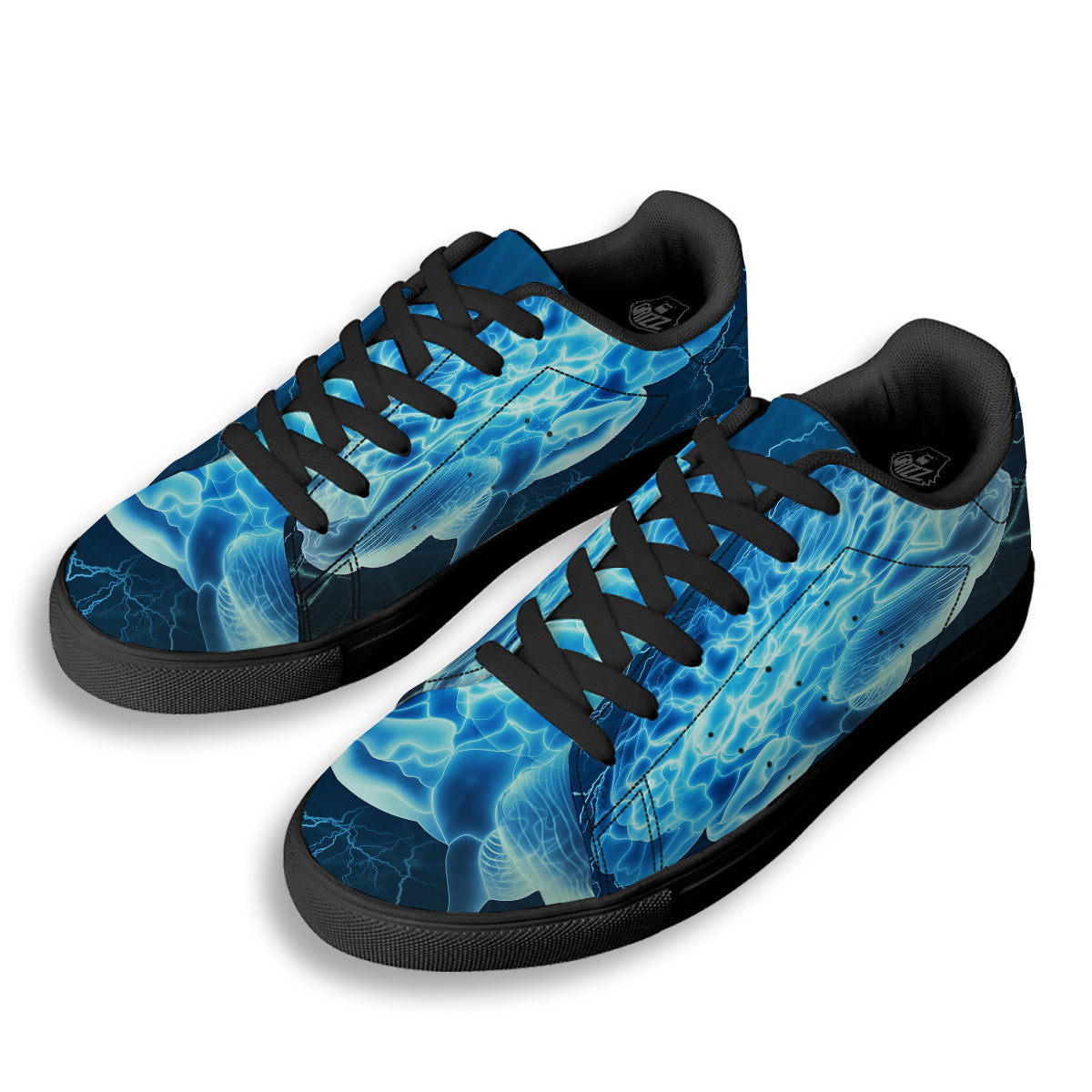 Brain Activity Blue Electrical Print Black Low Top Sneakers-grizzshop