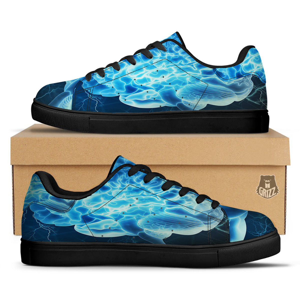 Brain Activity Blue Electrical Print Black Low Top Sneakers-grizzshop