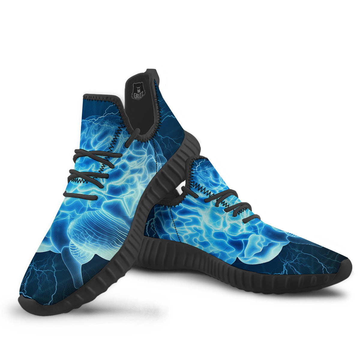 Brain Activity Blue Electrical Print Black Walking Shoes-grizzshop