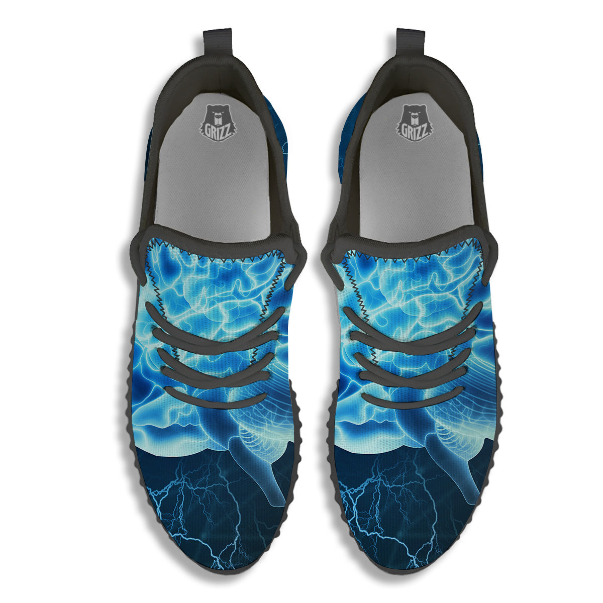 Brain Activity Blue Electrical Print Black Walking Shoes-grizzshop