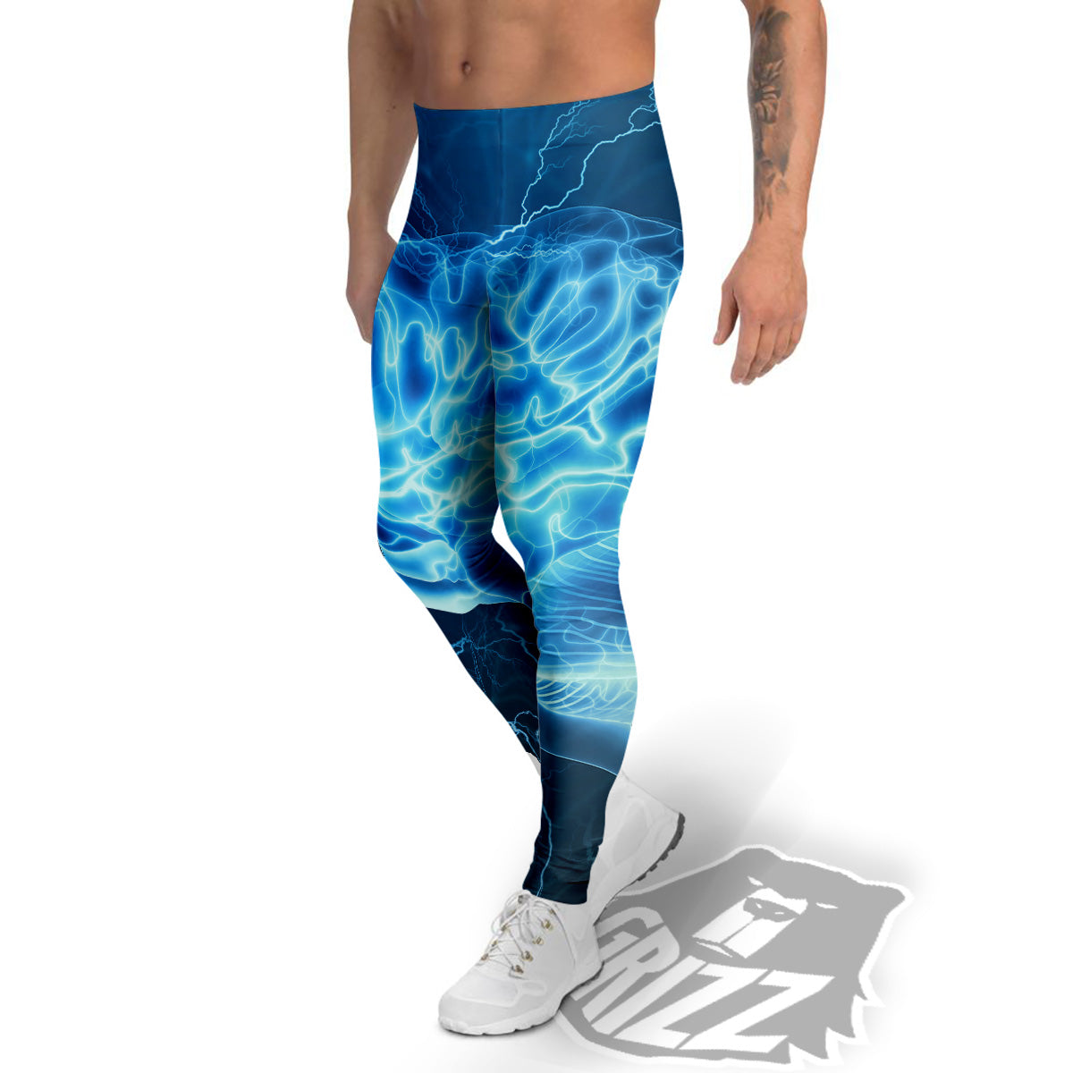 Brain Activity Blue Electrical Print Men's Leggings-grizzshop