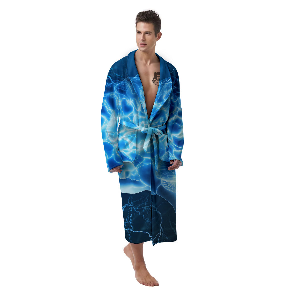 Brain Activity Blue Electrical Print Men's Robe-grizzshop