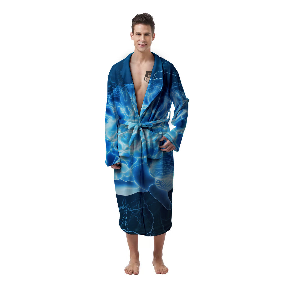 Brain Activity Blue Electrical Print Men's Robe-grizzshop