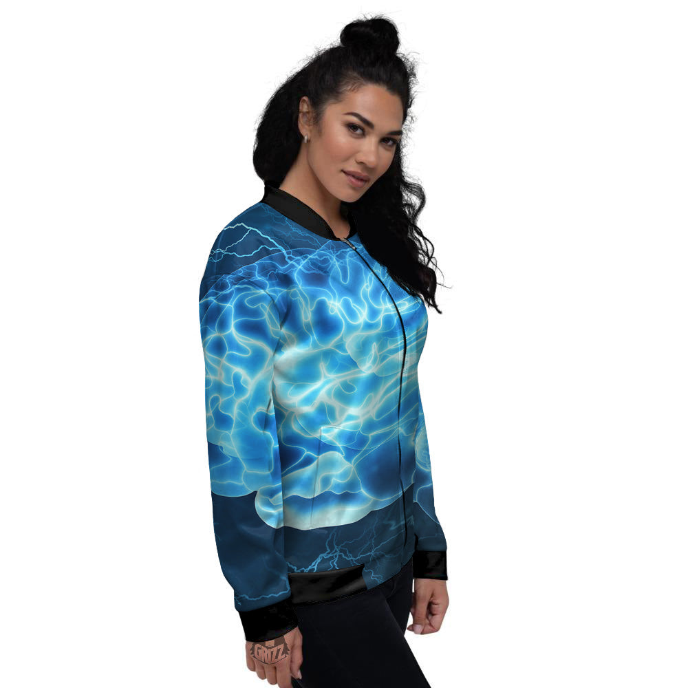 Brain Activity Blue Electrical Print Women's Bomber Jacket-grizzshop