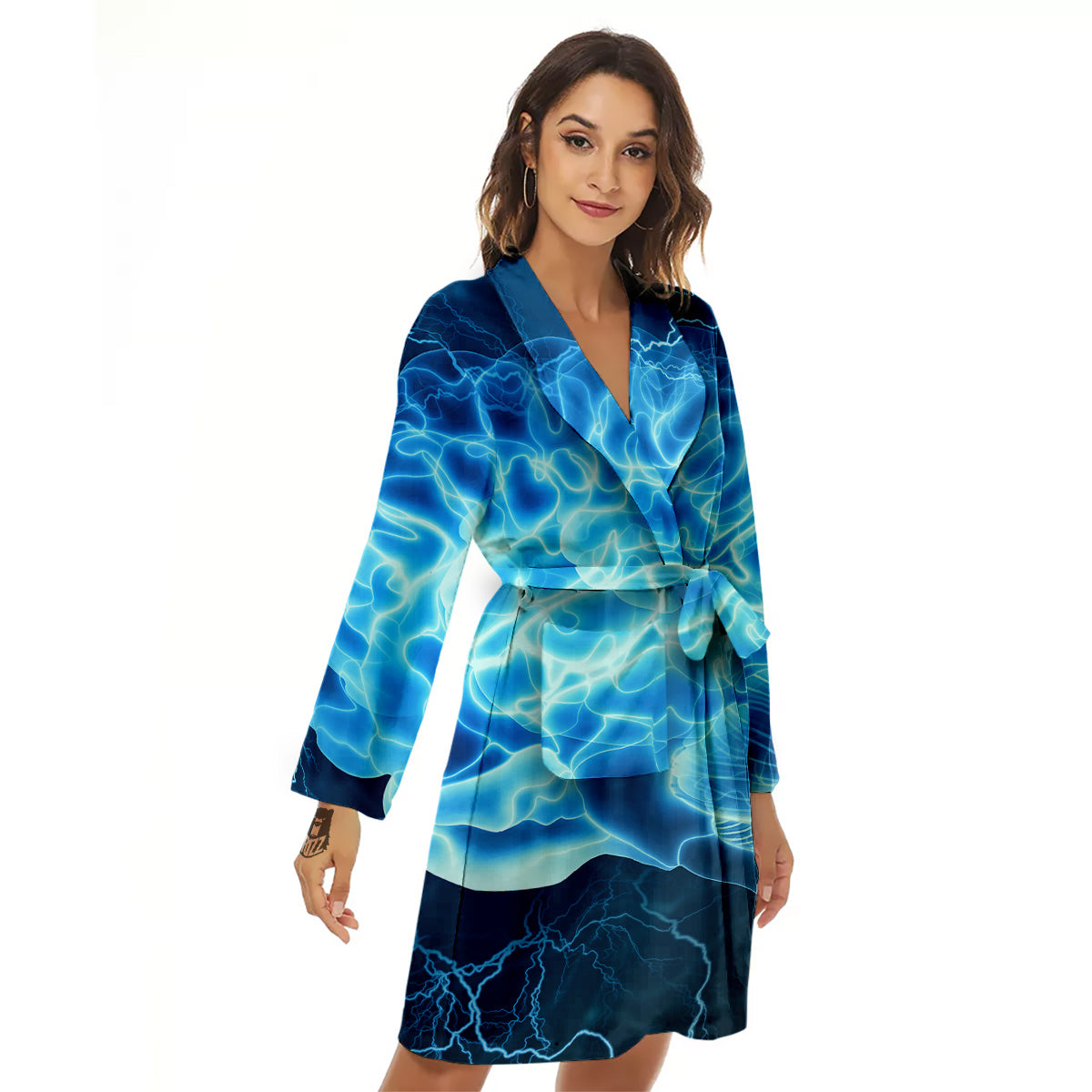 Brain Activity Blue Electrical Print Women's Robe-grizzshop