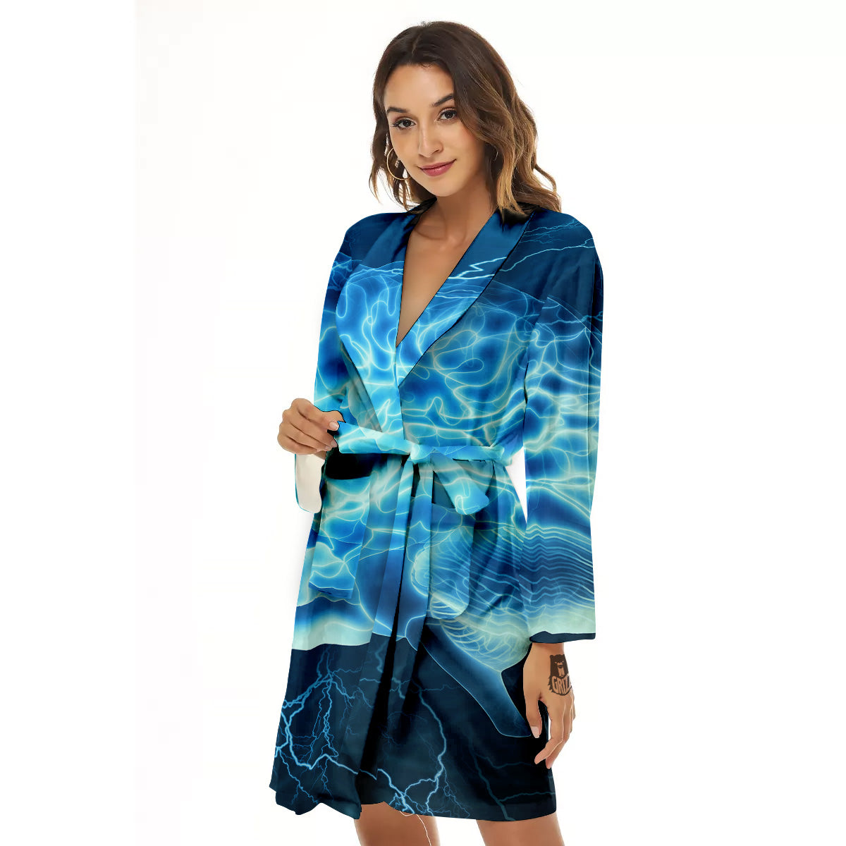 Brain Activity Blue Electrical Print Women's Robe-grizzshop