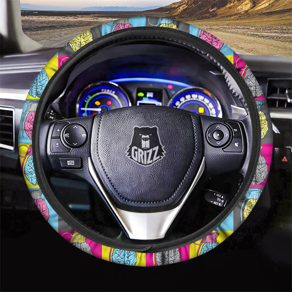 Brain Bomb Colorful Print Pattern Car Steering Wheel Cover-grizzshop