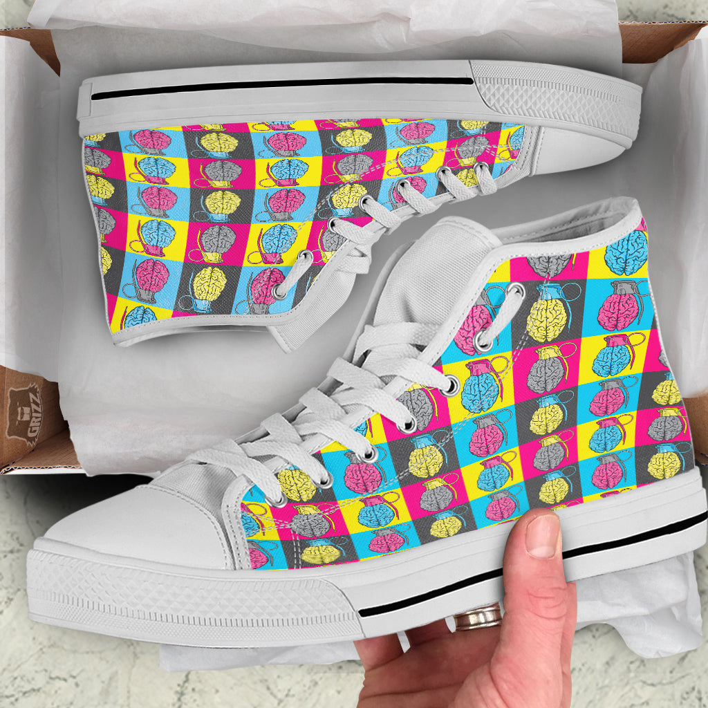 Brain Bomb Colorful Print Pattern White High Top Shoes-grizzshop