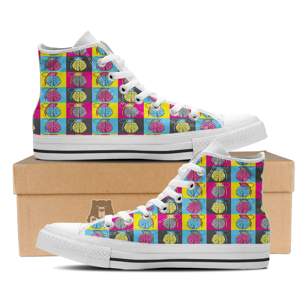 Brain Bomb Colorful Print Pattern White High Top Shoes-grizzshop