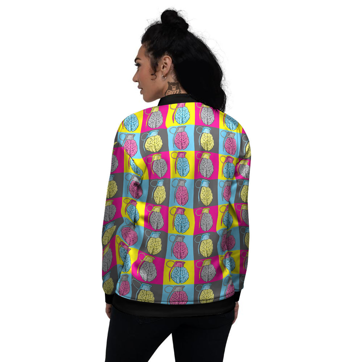 Brain Bomb Colorful Print Pattern Women's Bomber Jacket-grizzshop