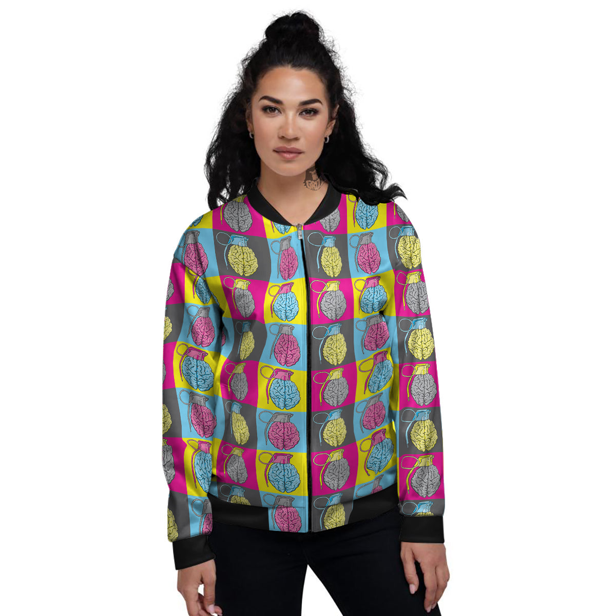 Brain Bomb Colorful Print Pattern Women's Bomber Jacket-grizzshop