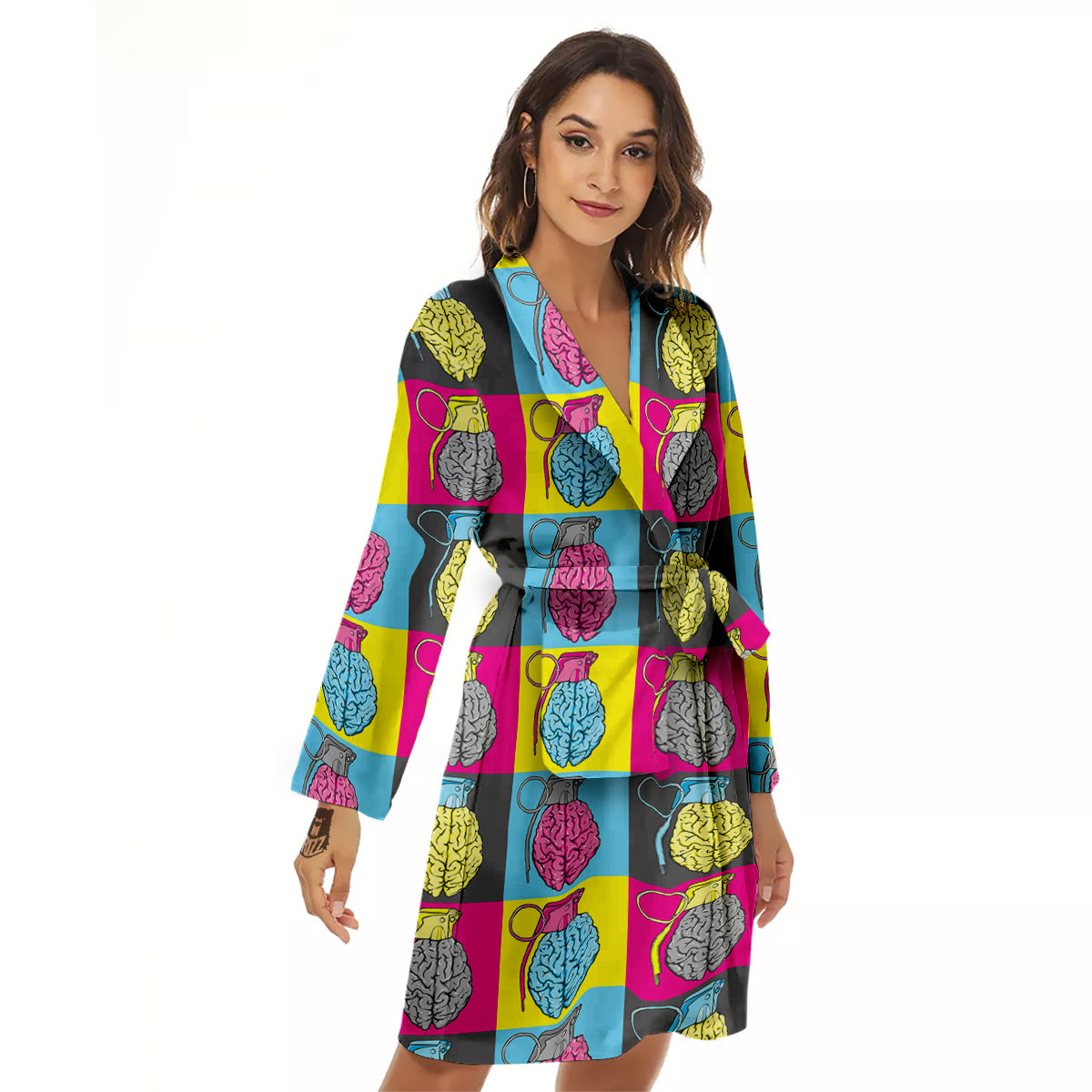 Brain Bomb Colorful Print Pattern Women's Robe-grizzshop