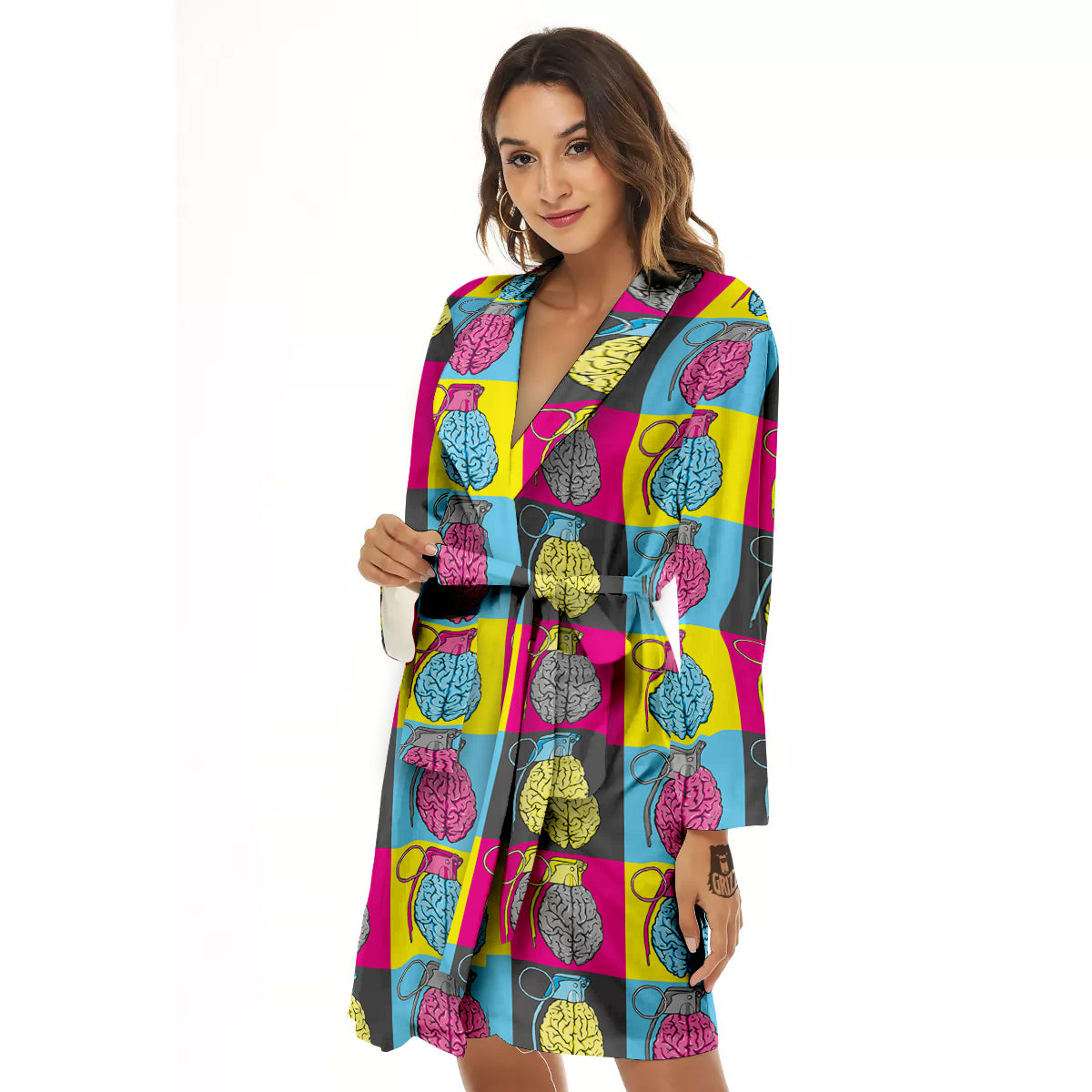 Brain Bomb Colorful Print Pattern Women's Robe-grizzshop