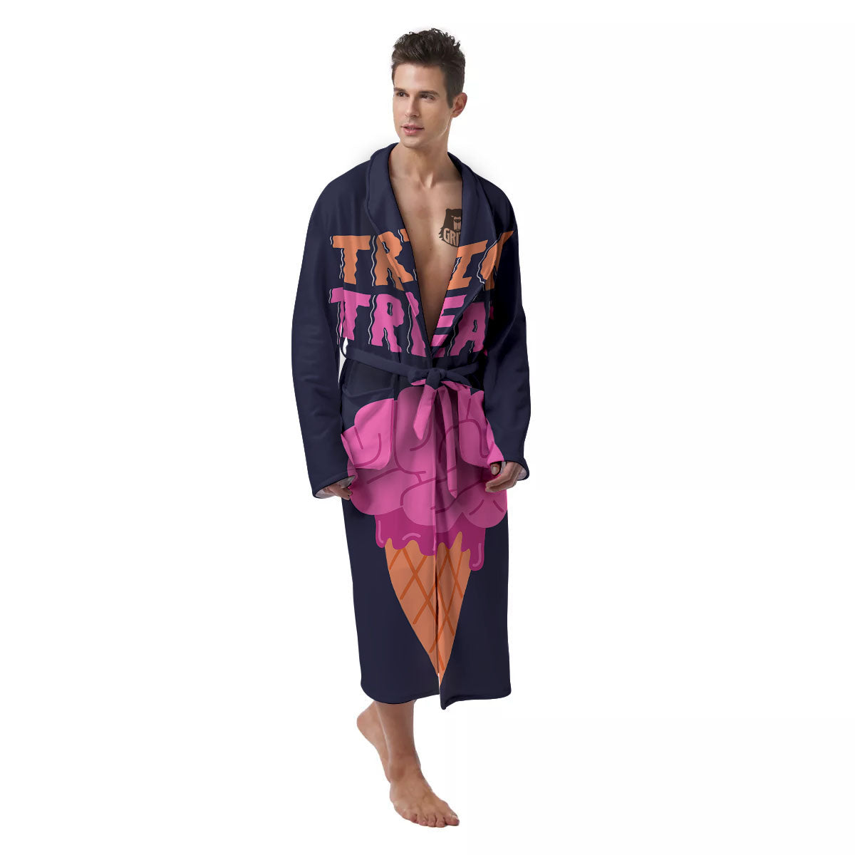Brain Halloween Print Men's Robe-grizzshop