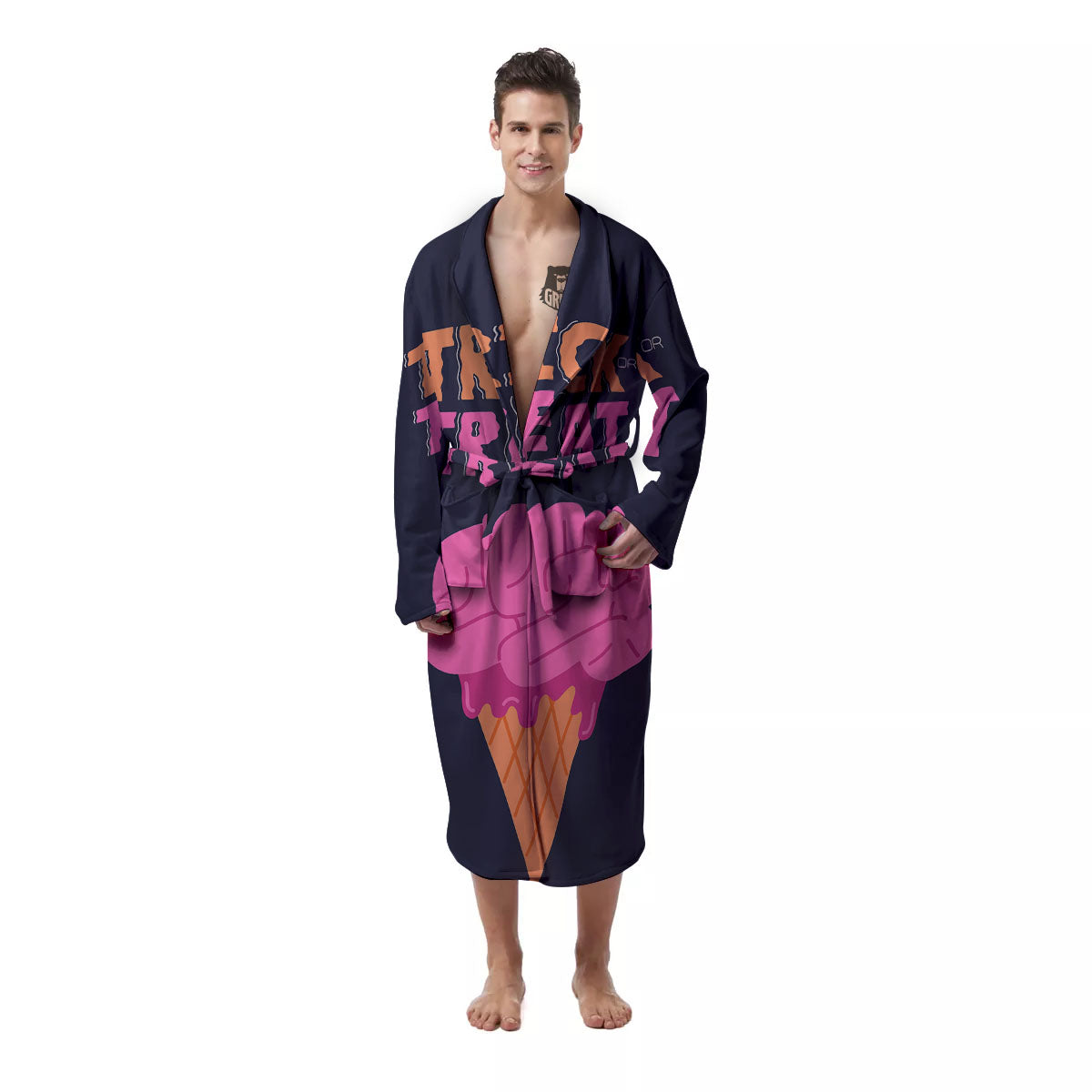 Brain Halloween Print Men's Robe-grizzshop