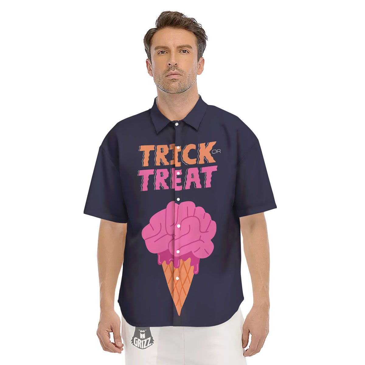 Brain Halloween Print Men's Short Sleeve Shirts-grizzshop