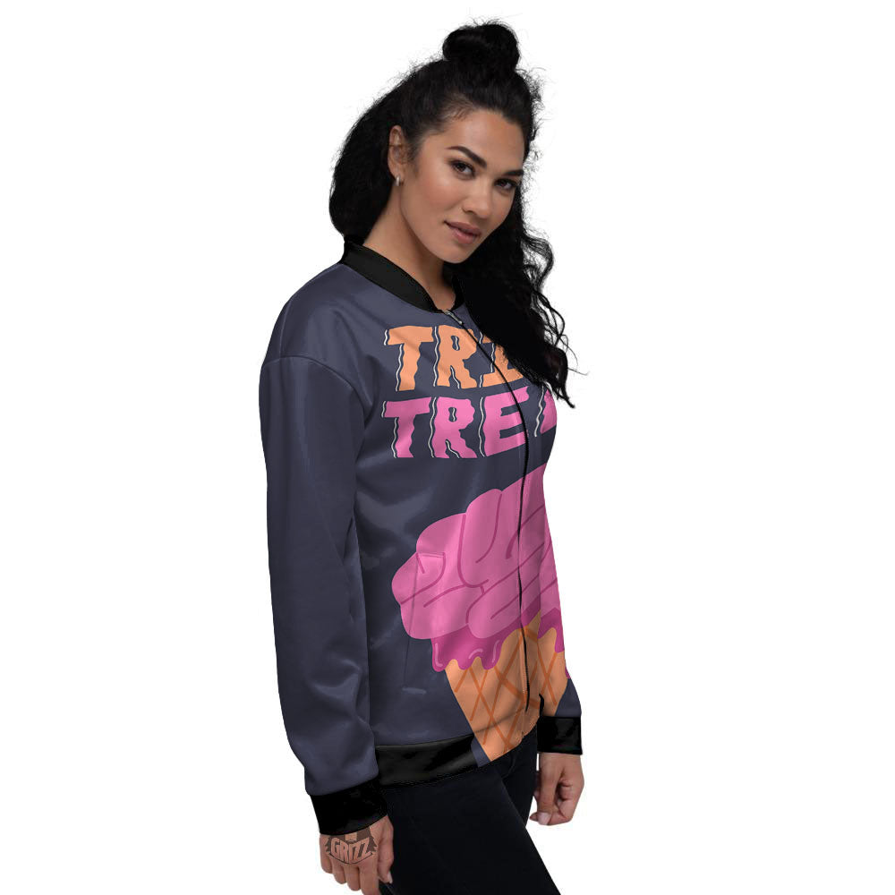 Brain Halloween Print Women's Bomber Jacket-grizzshop