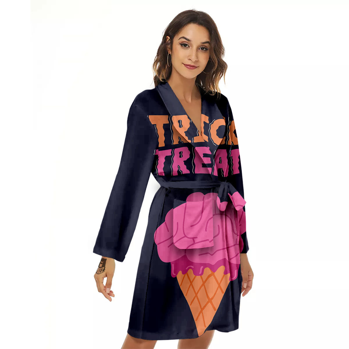 Brain Halloween Print Women's Robe-grizzshop