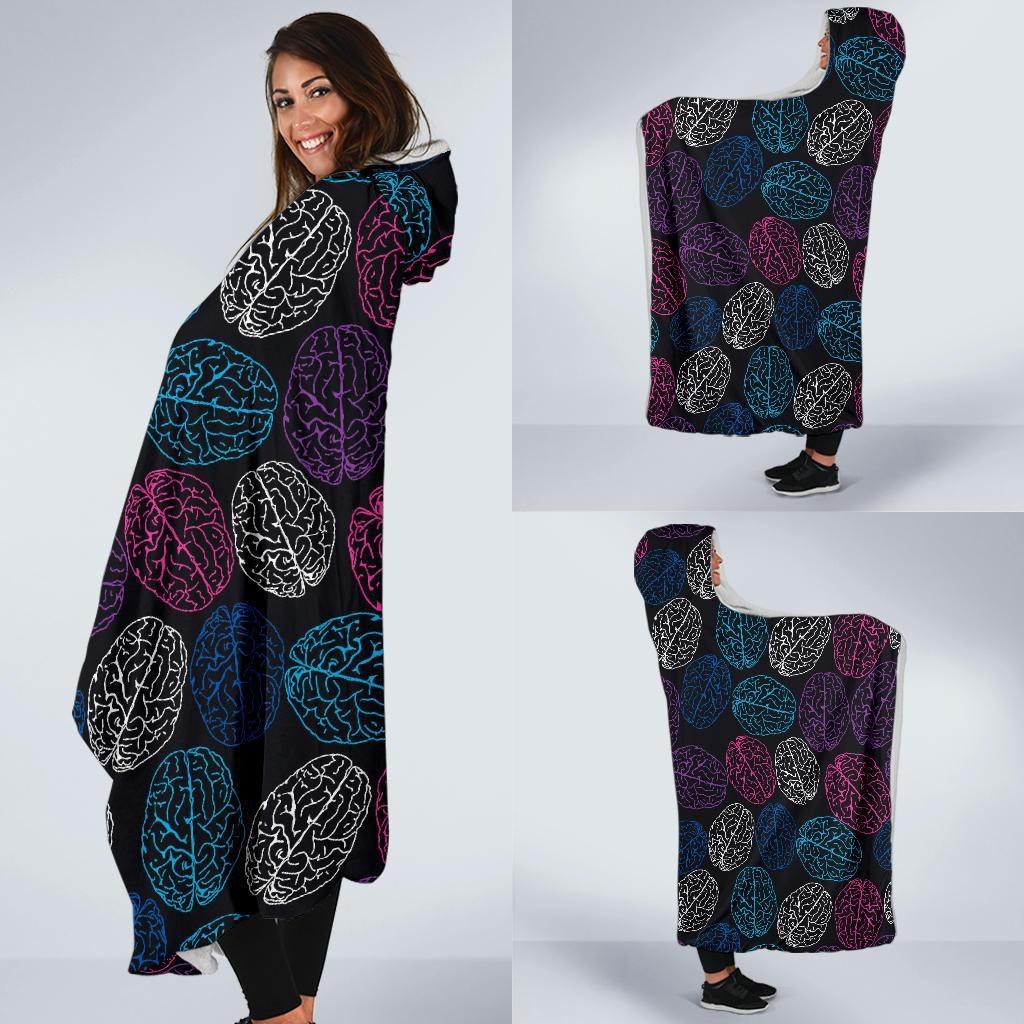 Brain Pattern Print Hooded Blanket-grizzshop
