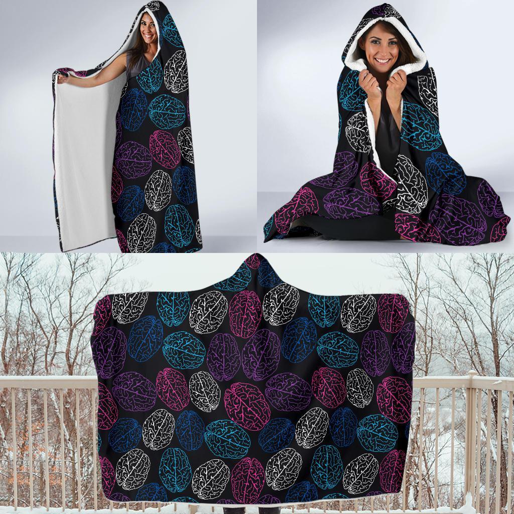 Brain Pattern Print Hooded Blanket-grizzshop