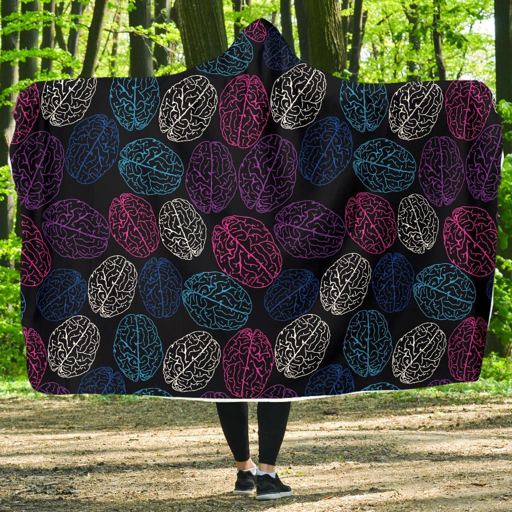 Brain Pattern Print Hooded Blanket-grizzshop
