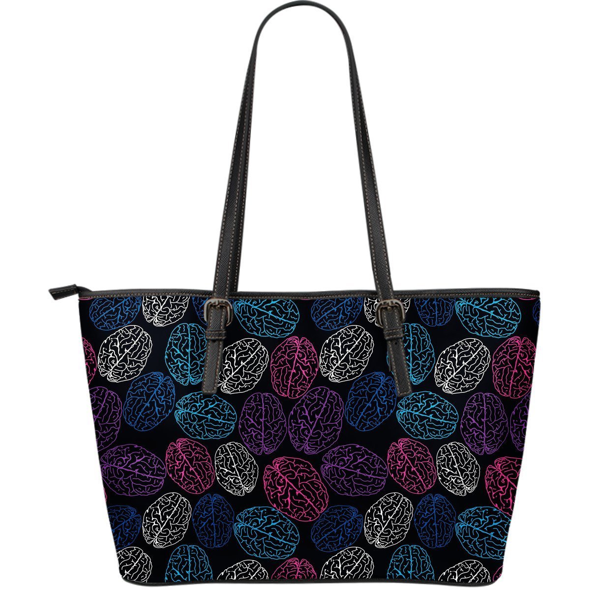 Brain Pattern Print Leather Tote Bag-grizzshop