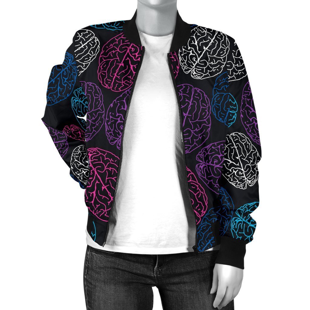 Brain Pattern Print Women Casual Bomber Jacket-grizzshop