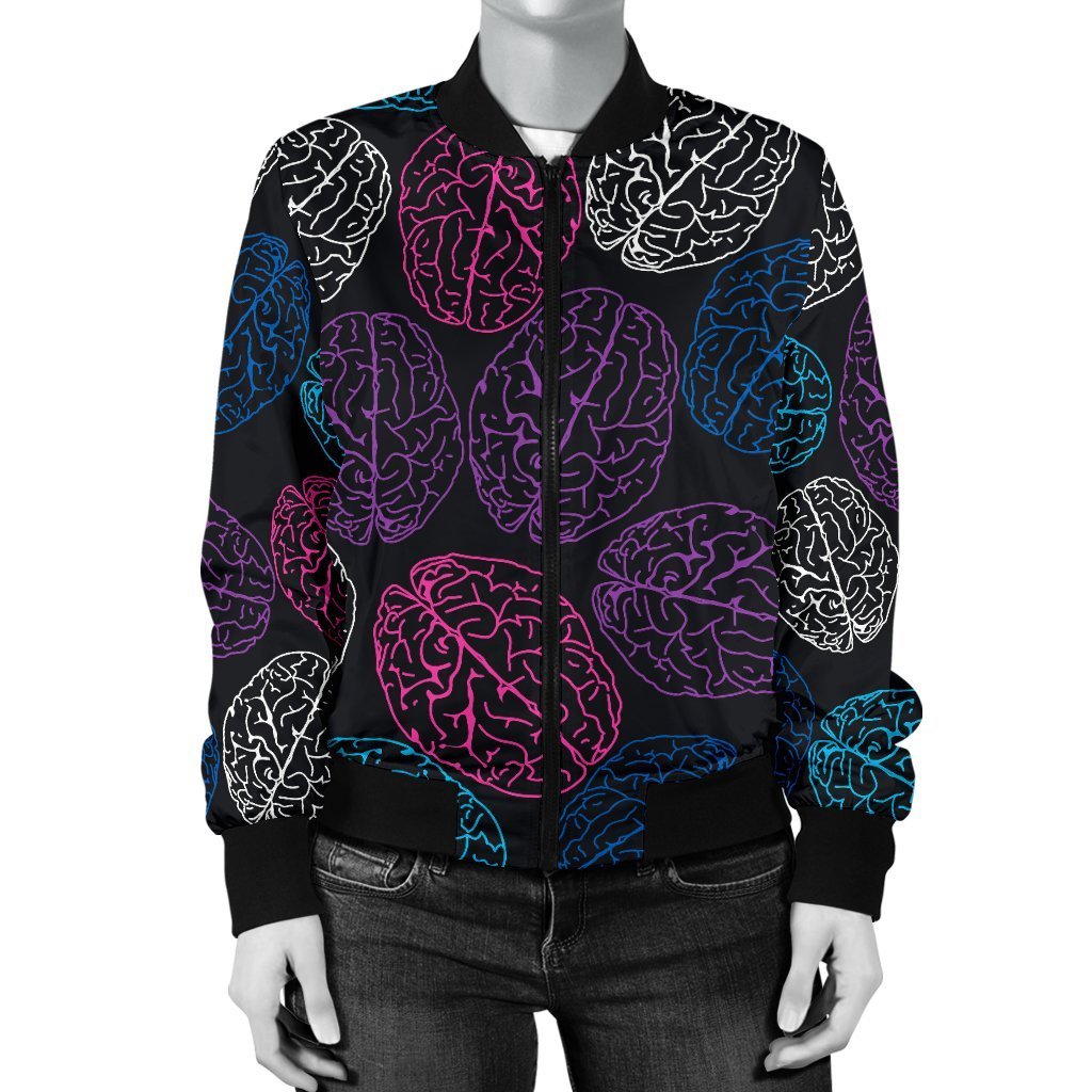 Brain Pattern Print Women Casual Bomber Jacket-grizzshop