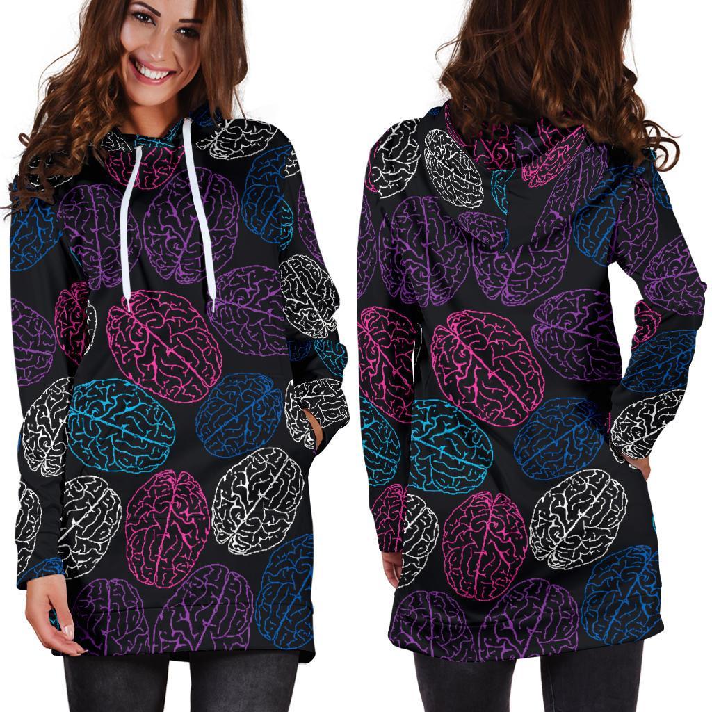 Brain Pattern Print Women Hoodie Dress-grizzshop