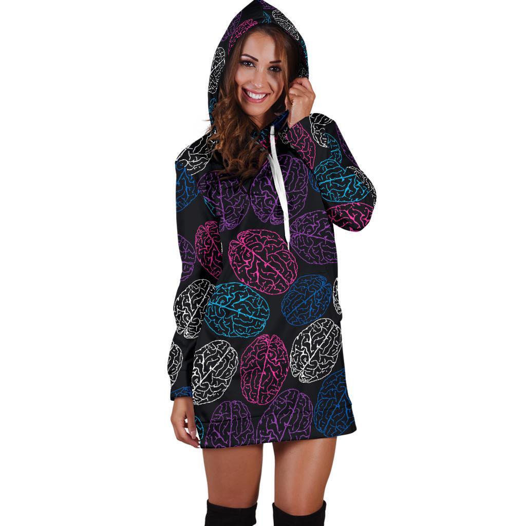 Brain Pattern Print Women Hoodie Dress-grizzshop